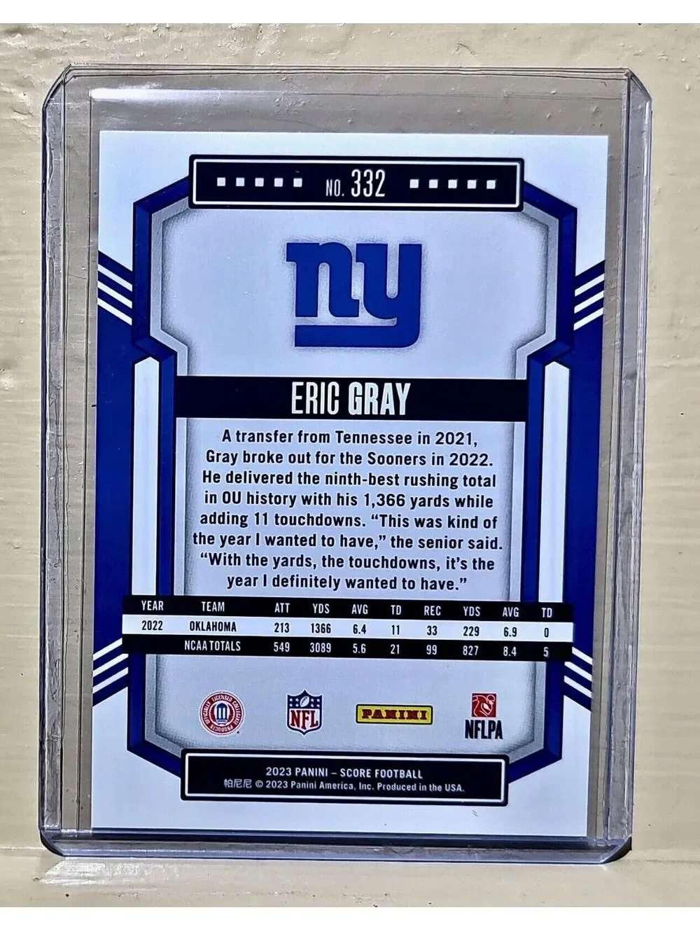 Eric Gray 2023 Panini NFL #332 Score Rookie Football Card New York Giants